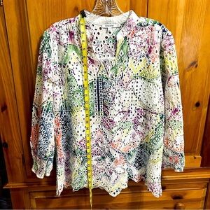 Chico’s size large (2), eyelet detail, long-sleeved blouse
